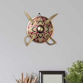 Indian Home Decor – Brass Dhal with Talwar Set (Handcrafted Wall Hanging)